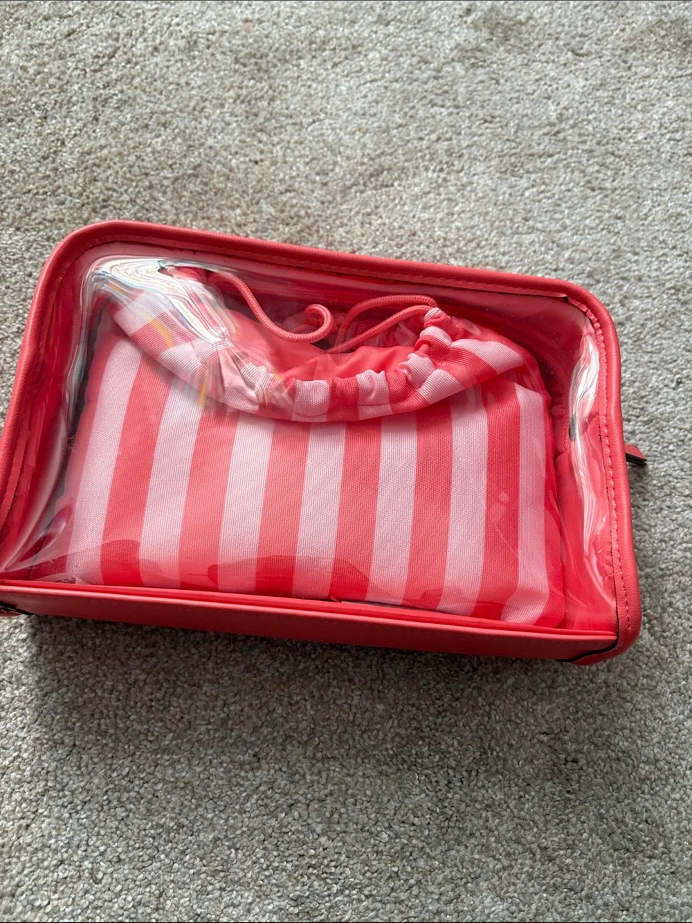 Victoria's Secret Coral and Pink Striped Travel Pouch Set